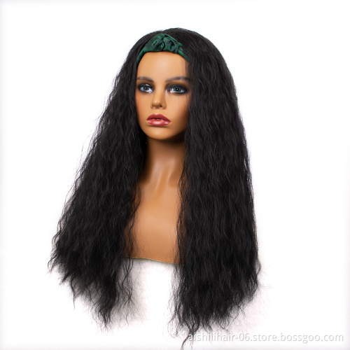 Syntnetic Long Black Air Curly Hair Wigs With Hiagh Quality Soft Headband For Women